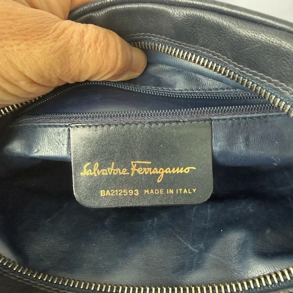 Salvatore Ferragamo Navy Leather Bag with Gold Accents - Picture 9 of 11
